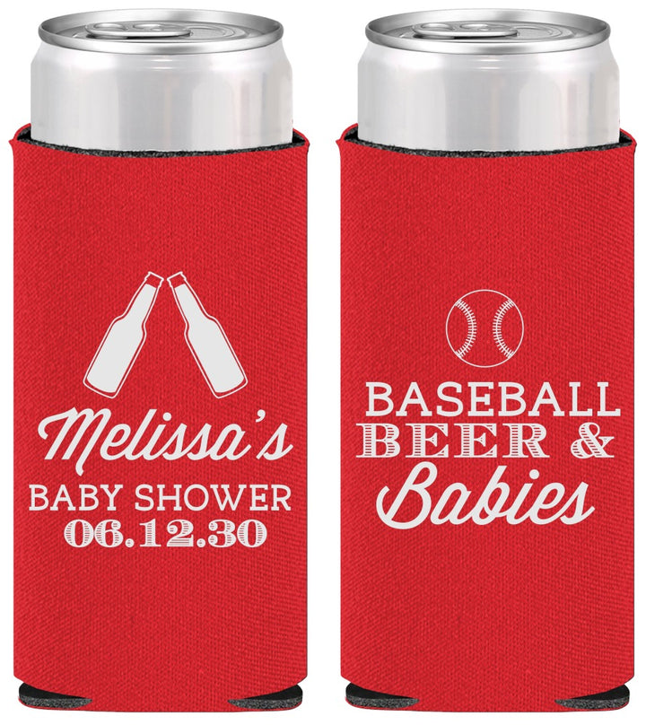 Personalized Baby Shower Slim Can Coolers - Baseball Beer Diapers | 90149