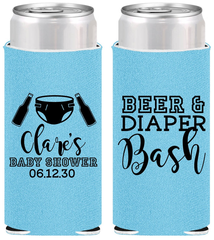 Personalized Baby Shower Slim Can Coolers - Beer Diapers Bash | 90151