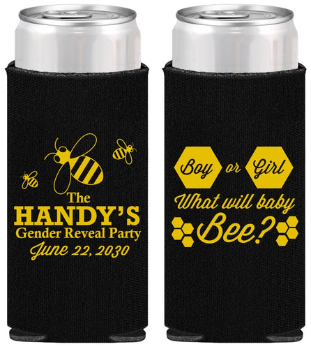 Personalized Baby Shower Slim Can Coolers - Gender Reveal Bee | 90152