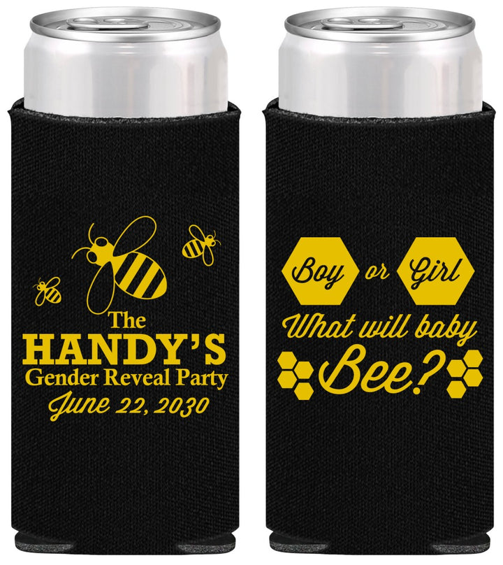 Personalized Baby Shower Slim Can Coolers - Gender Reveal Bee | 90152