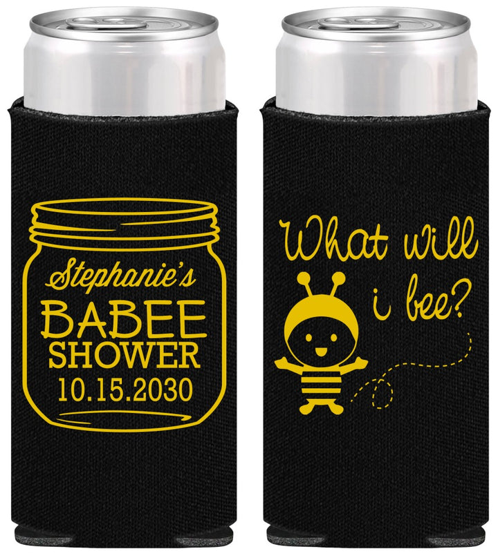 Personalized Baby Shower Slim Can Coolers - What Will I Bee | 90156