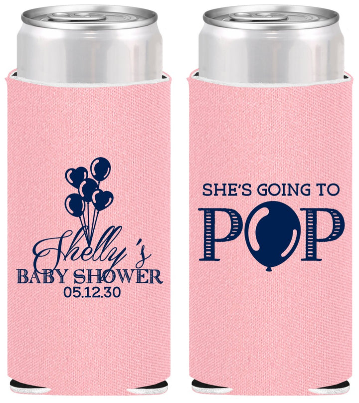 Personalized Baby Shower Slim Can Coolers - Shes Going To Pop | 90157