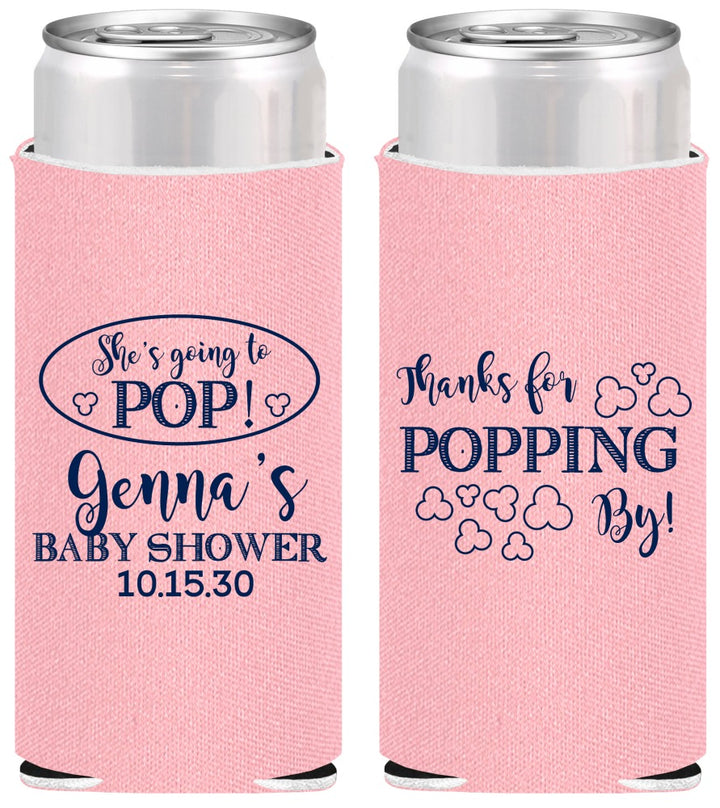 Personalized Baby Shower Slim Can Coolers - Popping By | 90158