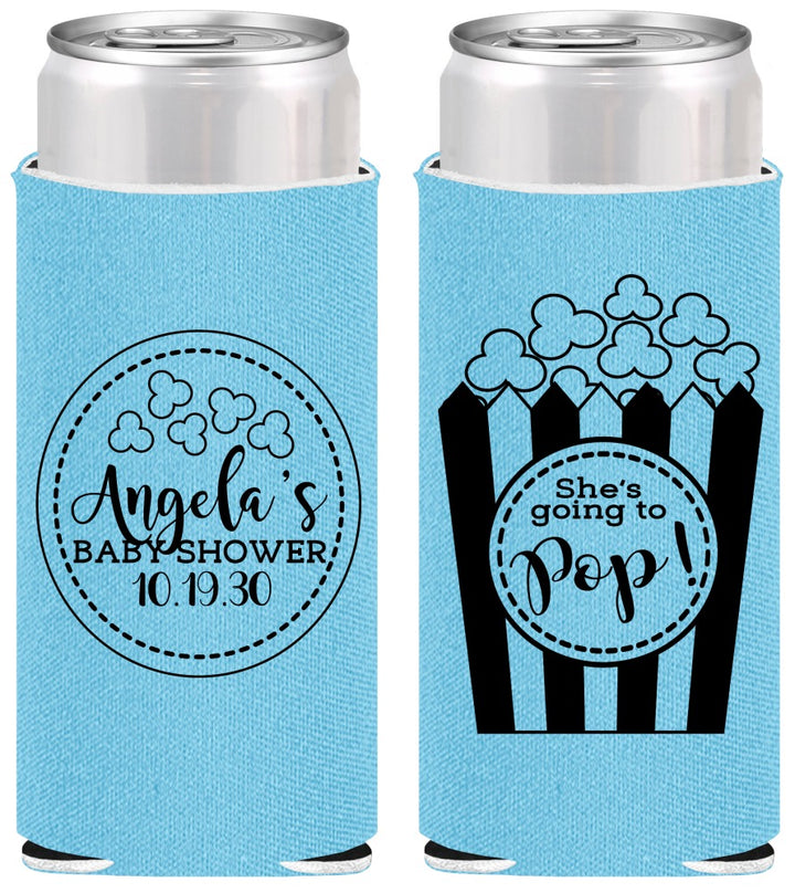 Personalized Baby Shower Slim Can Coolers - Shes Going To Pop | 90159