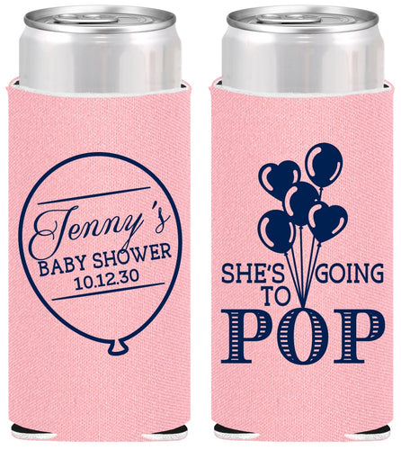 Personalized Baby Shower Slim Can Coolers - Shes Going To Pop | 90160