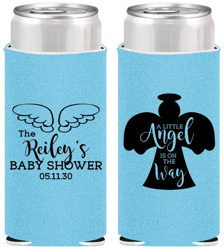 Personalized Baby Shower Slim Can Coolers - Angel On The Way | 90165