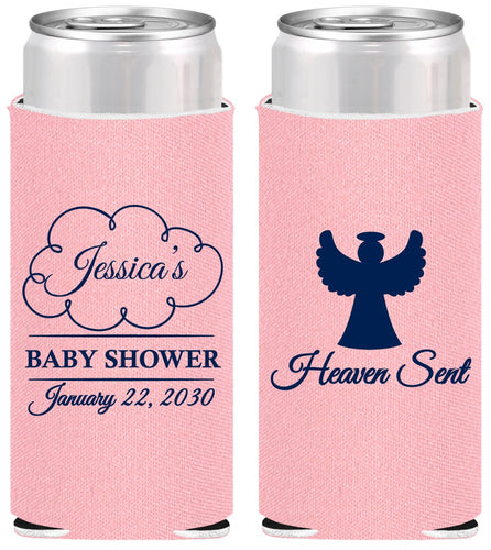 Personalized Baby Shower Slim Can Coolers - Heaven Sent | 90166