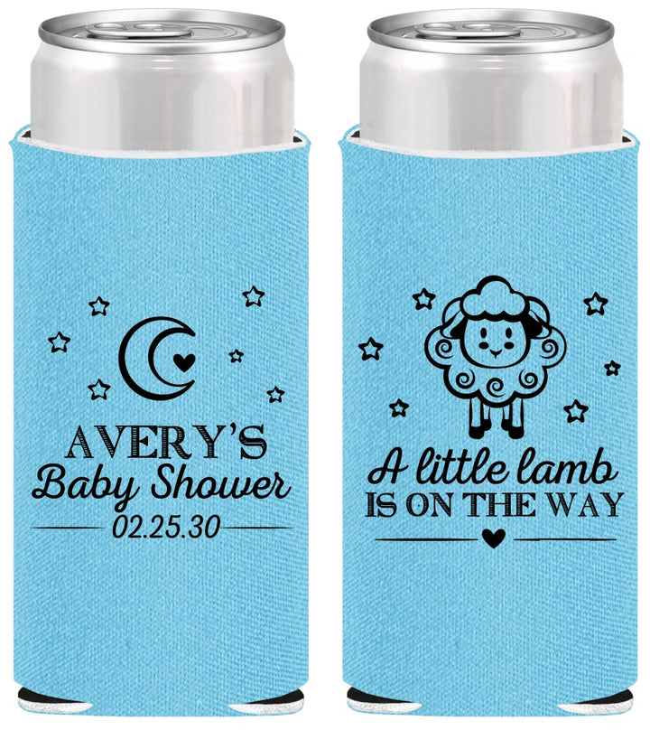 Personalized Baby Shower Slim Can Coolers - Little Lamb On The Way | 90167