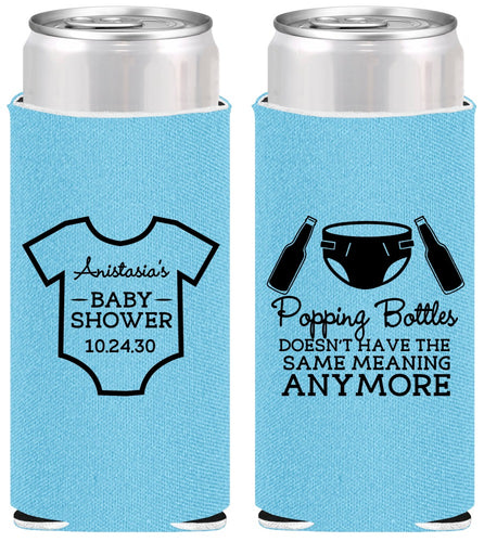 Personalized Baby Shower Slim Can Coolers - Popping Bottles | 90169