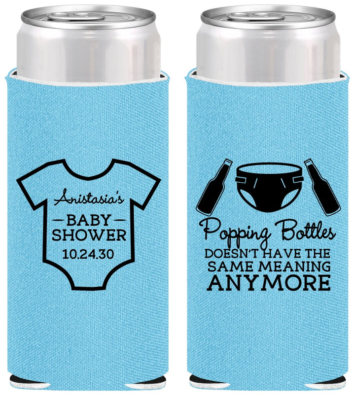 Personalized Baby Shower Slim Can Coolers - Popping Bottles | 90169