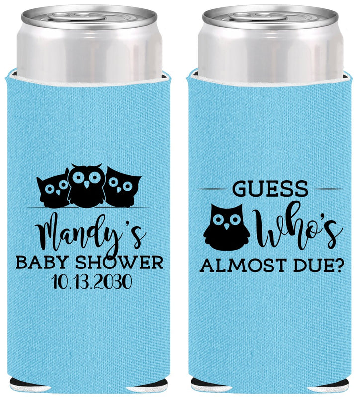 Personalized Baby Shower Slim Can Coolers - Owl Whos Almost Due | 90170