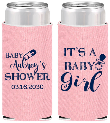 Personalized Baby Shower Slim Can Coolers - Baby Girl | 90171