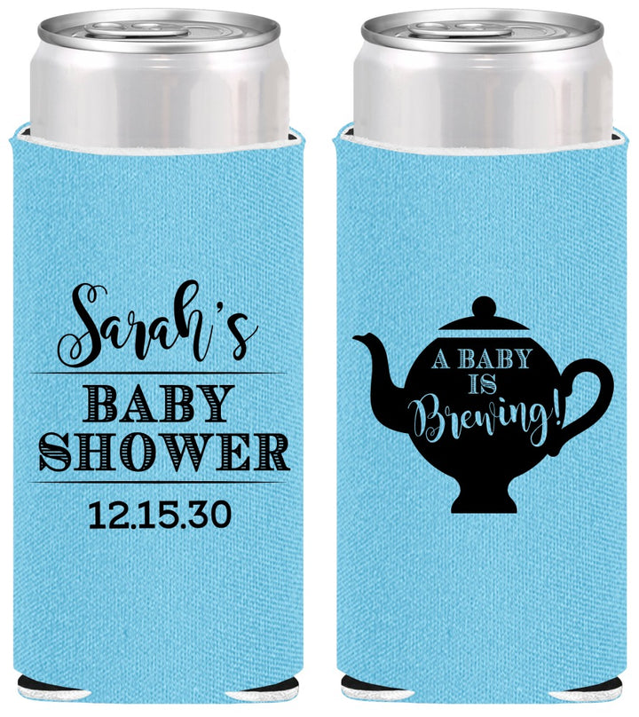 Personalized Baby Shower Slim Can Coolers - Baby Is Brewing | 90172
