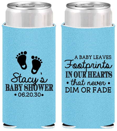 Personalized Baby Shower Slim Can Coolers - Footprints | 90176