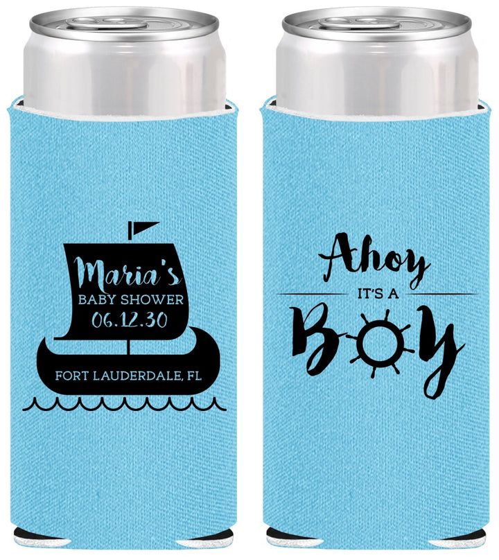 Personalized Baby Shower Slim Can Coolers - Ahoy It’s A Boy | 90177