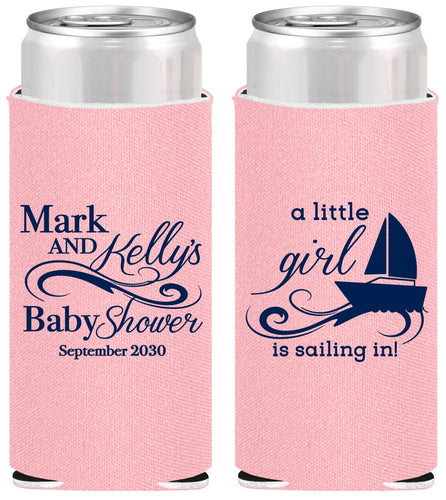 Personalized Baby Shower Slim Can Coolers - Sailboat | 90178