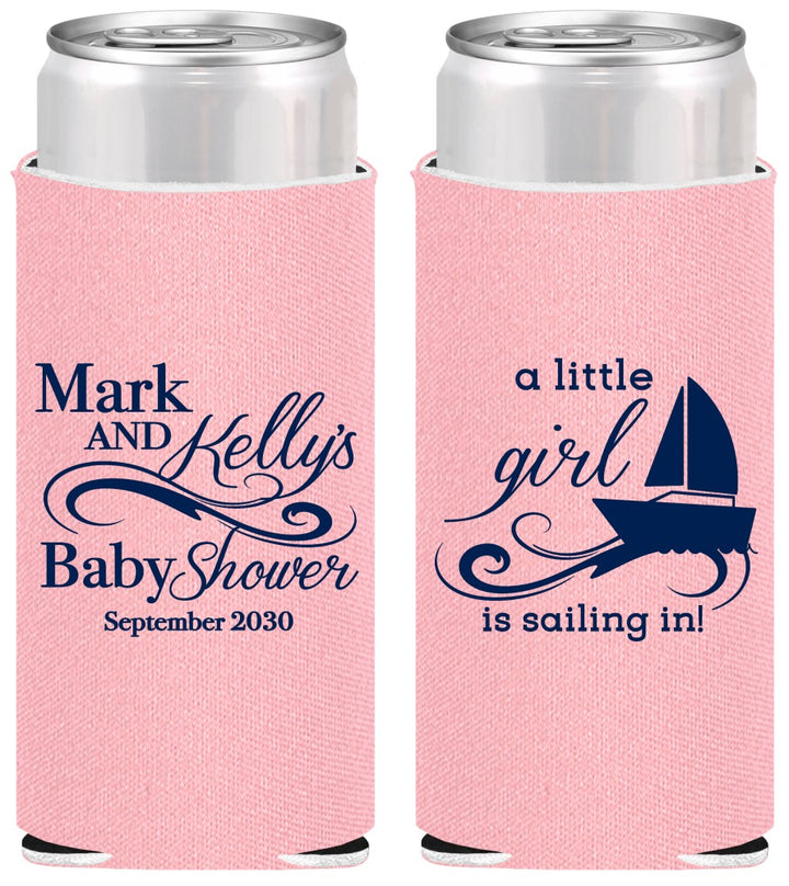 Personalized Baby Shower Slim Can Coolers - Sailboat | 90178