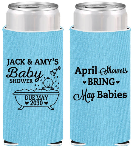 Personalized Baby Shower Slim Can Coolers - April Showers May Babies | 90181