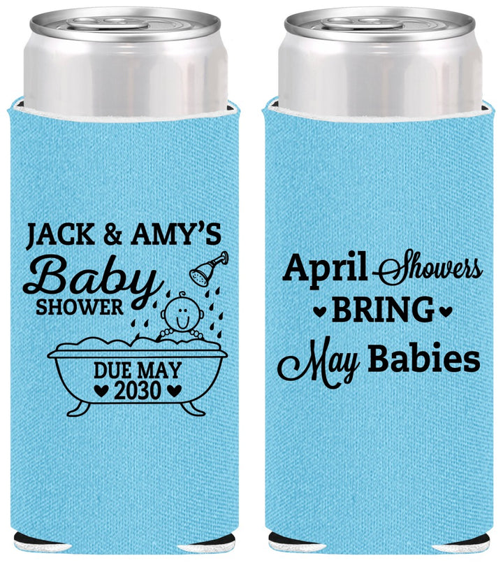 Personalized Baby Shower Slim Can Coolers - April Showers May Babies | 90181