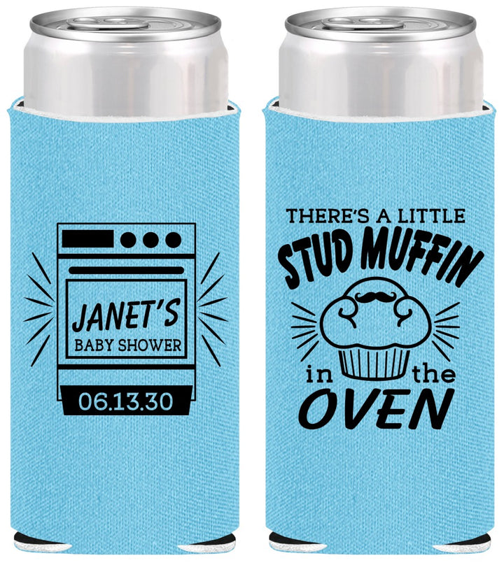 Personalized Baby Shower Slim Can Coolers - Stud Muffin | 90182