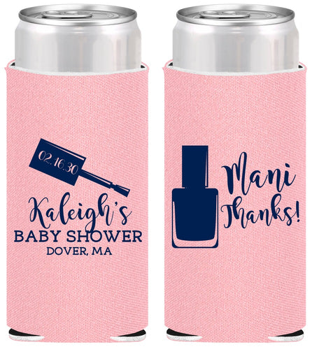 Personalized Baby Shower Slim Can Coolers - Mani Thanks | 90184