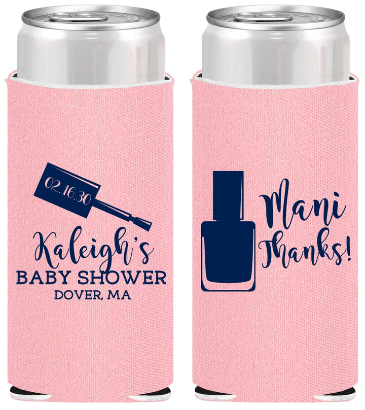 Personalized Baby Shower Slim Can Coolers - Mani Thanks | 90184