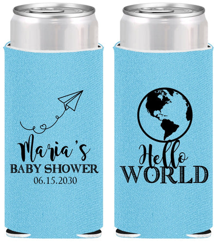 Personalized Baby Shower Slim Can Coolers - Hello World | 90185