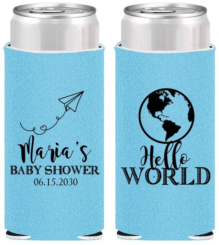 Personalized Baby Shower Slim Can Coolers - Hello World | 90185