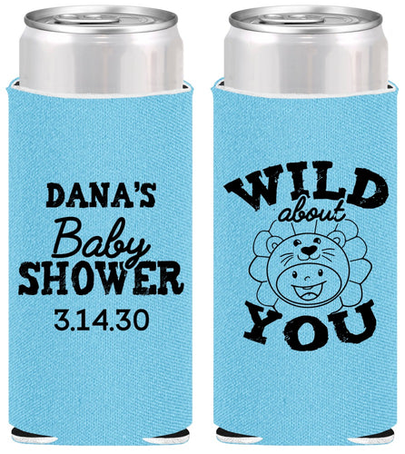 Personalized Baby Shower Slim Can Coolers - Lion Wild About You | 90186