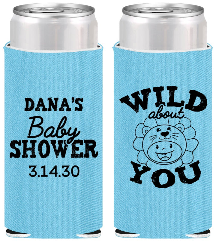 Personalized Baby Shower Slim Can Coolers - Lion Wild About You | 90186