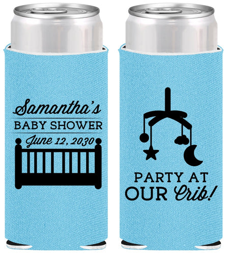Personalized Baby Shower Slim Can Coolers - Party At Our Crib | 90187
