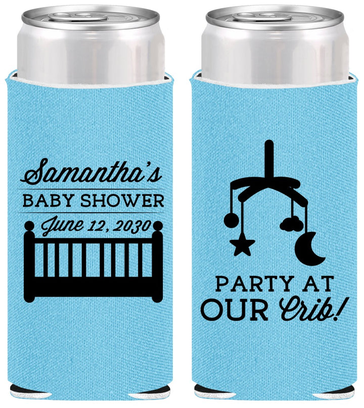 Personalized Baby Shower Slim Can Coolers - Party At Our Crib | 90187