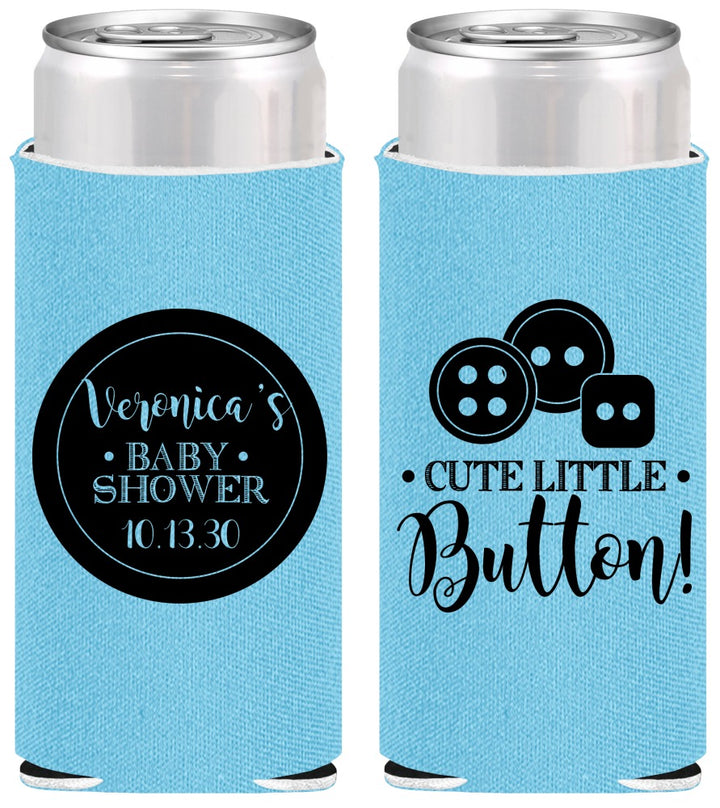 Personalized Baby Shower Slim Can Coolers - Cute Little Button | 90189