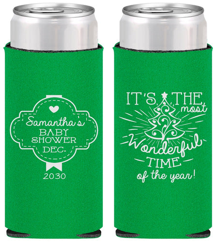 Personalized Baby Shower Slim Can Coolers - Christmas | 90190