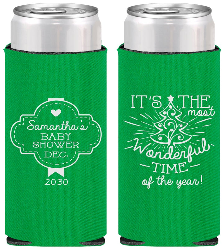 Personalized Baby Shower Slim Can Coolers - Christmas | 90190