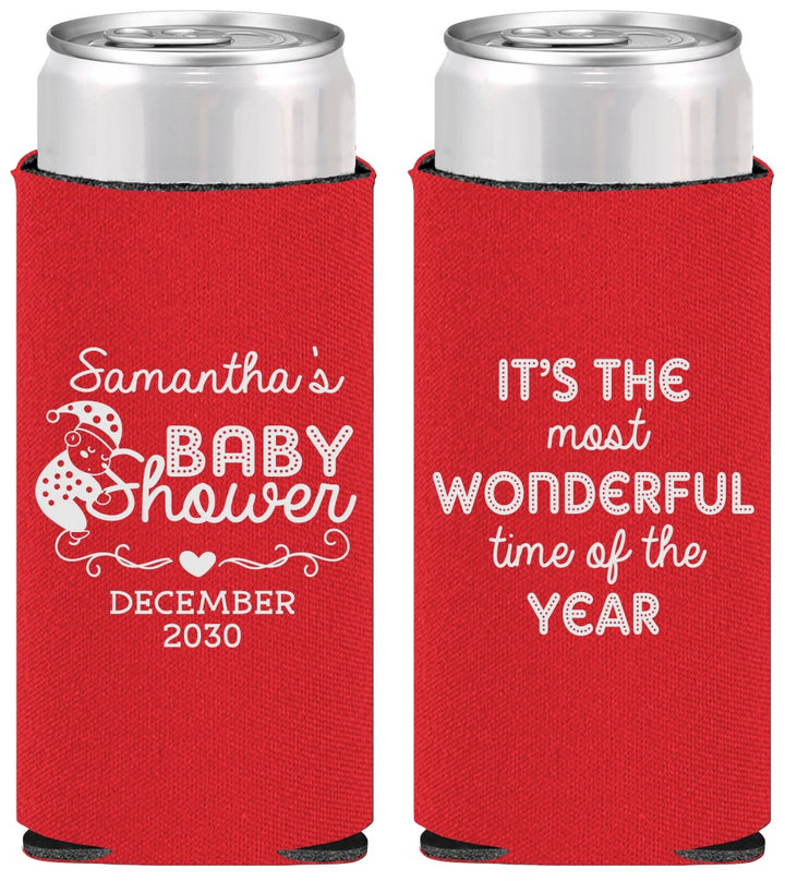 Personalized Baby Shower Slim Can Coolers - Christmas | 90191