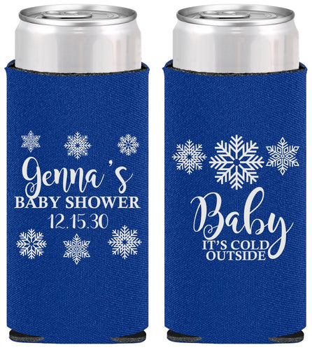 Personalized Baby Shower Slim Can Coolers - Christmas Snowflakes | 90192