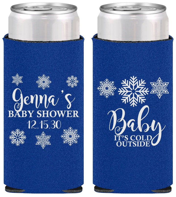 Personalized Baby Shower Slim Can Coolers - Christmas Snowflakes | 90192