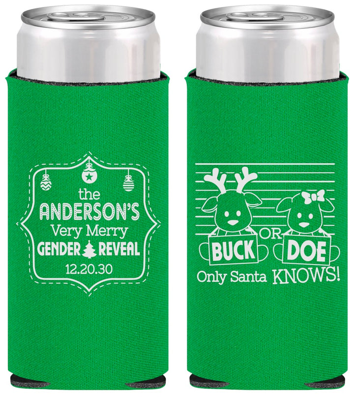 Personalized Baby Shower Slim Can Coolers - Christmas Gender Reveal | 90194