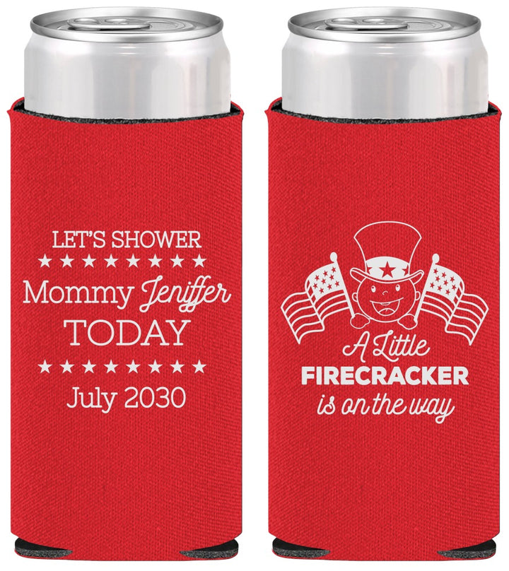 Personalized Baby Shower Slim Can Coolers - Little Firecracker | 90198
