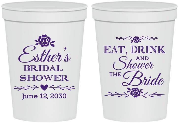 Personalized Bridal Shower 16 oz Stadium Cups - Eat Drink Shower Bride | 100002