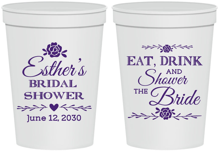 Personalized Bridal Shower 16 oz Stadium Cups - Eat Drink Shower Bride | 100002
