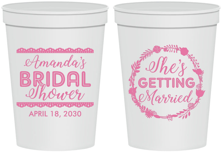 Personalized Bridal Shower 16 oz Stadium Cups - She's Getting Married | 100003