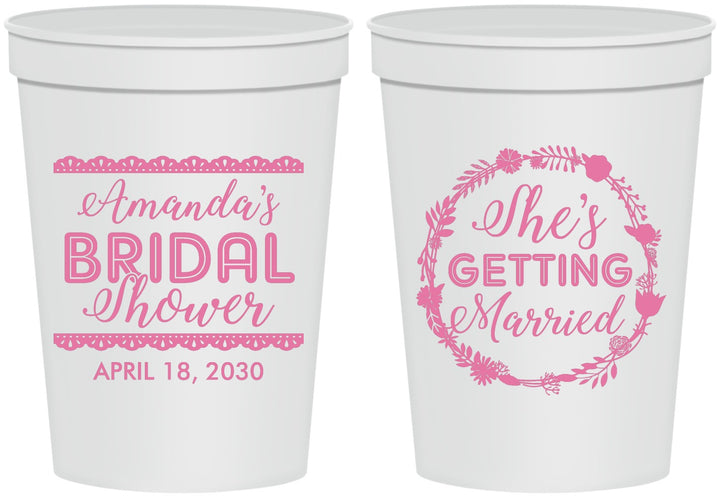 Personalized Bridal Shower 16 oz Stadium Cups - She's Getting Married | 100003