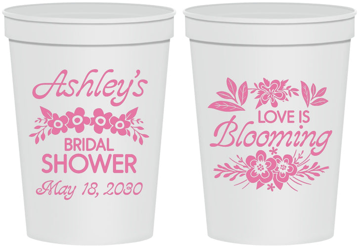 Personalized Bridal Shower 16 oz Stadium Cups - Love Is Blooming | 100007
