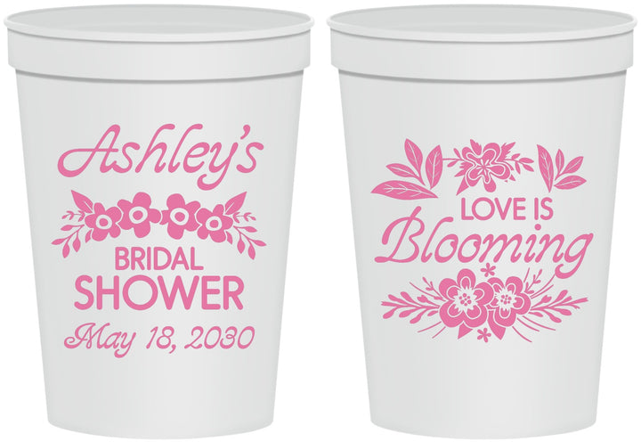 Personalized Bridal Shower 16 oz Stadium Cups - Love Is Blooming | 100007