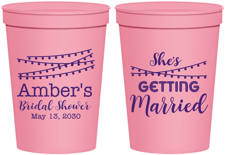 Personalized Bridal Shower 16 oz Stadium Cups - She's Getting Married | 100008