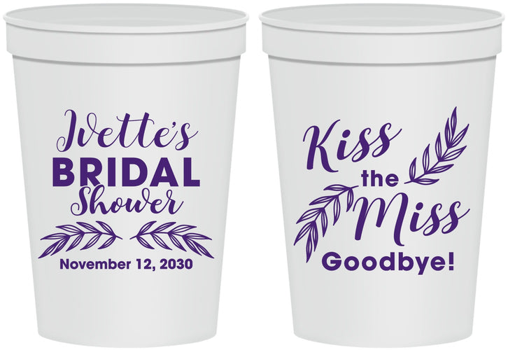 Personalized Bridal Shower 16 oz Stadium Cups - Kiss The Miss Goodbye | 100010