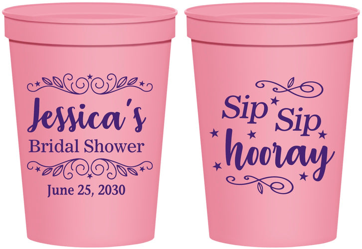 Personalized Bridal Shower 16 oz Stadium Cups - Sip Sip Hooray | 100016