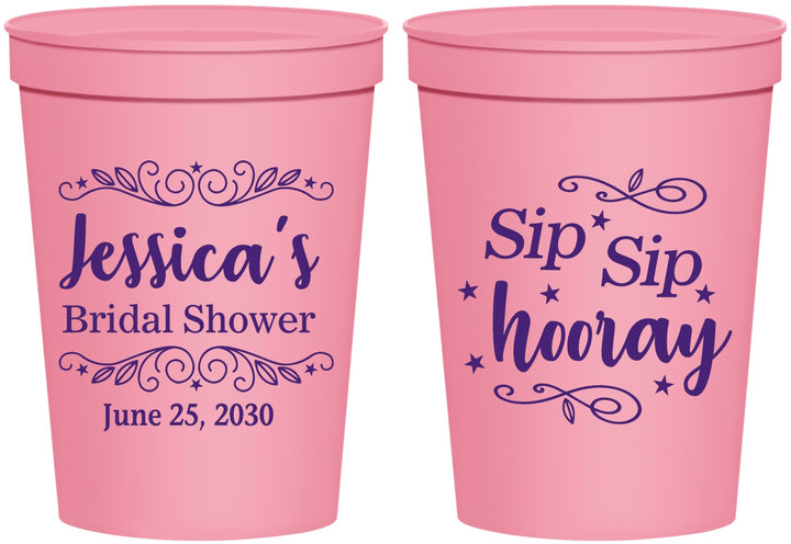 Personalized Bridal Shower 16 oz Stadium Cups - Sip Sip Hooray | 100016